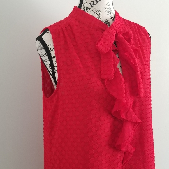 NWT tommy Hilfiger red ruffle neck bow  sleeveless blouse - Picture 4 of 5